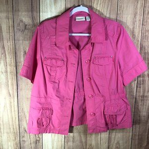 Chico's Short Sleeve Stretch Utility Safari Button Up Jacket Pink Women's Size 2